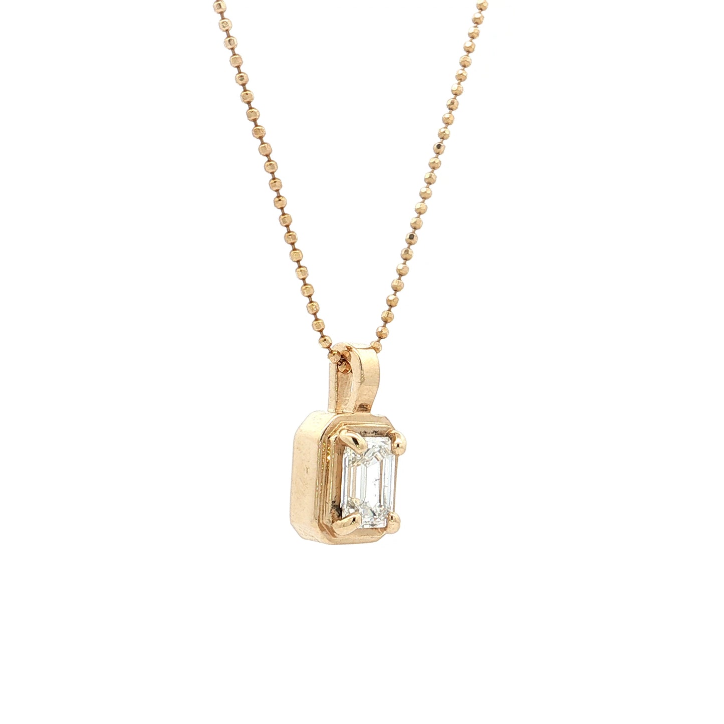 .85 Emerald Cut Diamond Pendant Necklace 14k