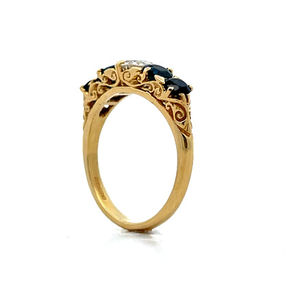 .51 Vintage Euro Diamond & Sapphire Stacking Ring 18k