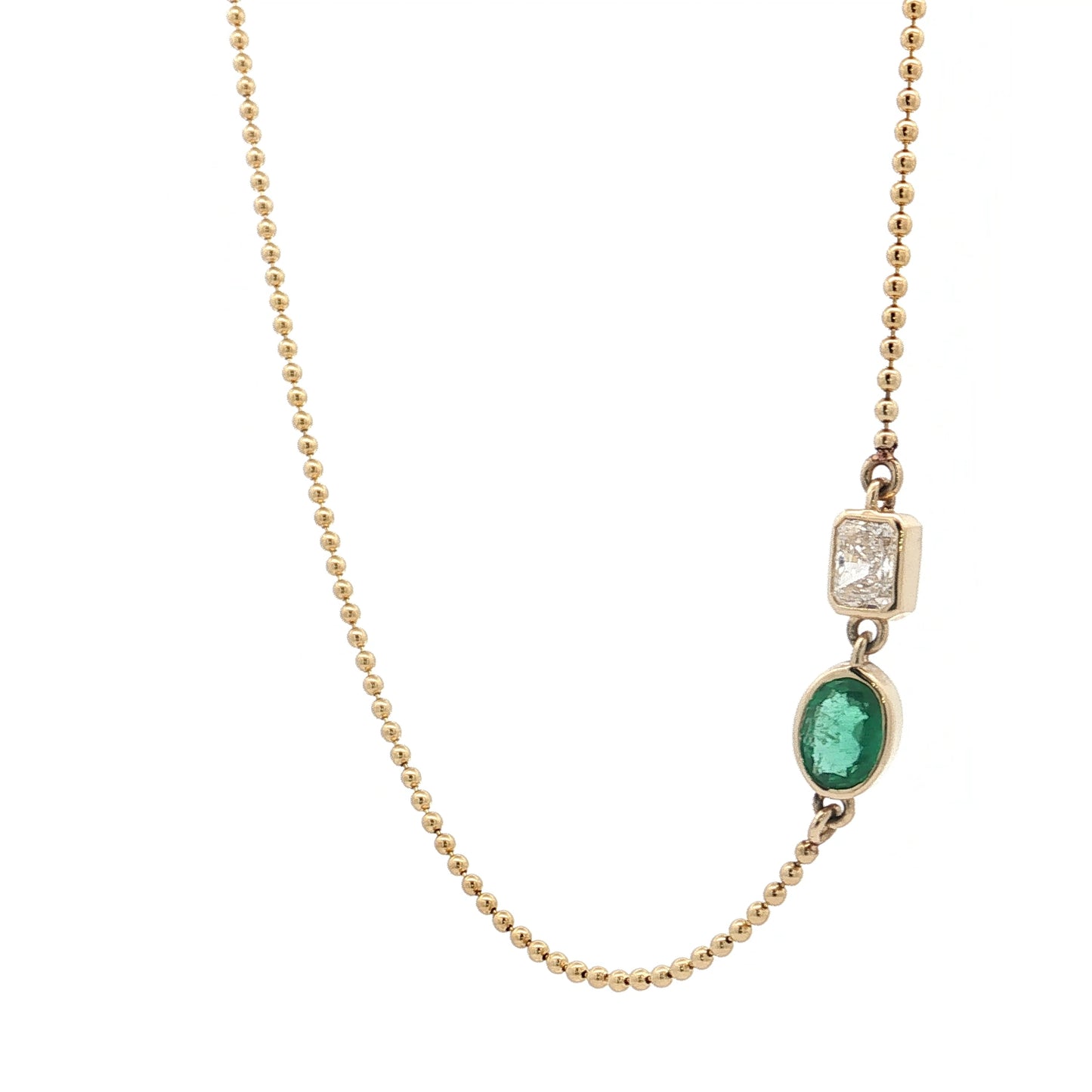 Asymmetrical Emerald & Diamond Necklace 14k