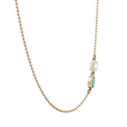 Asymmetrical Emerald & Diamond Necklace 14k