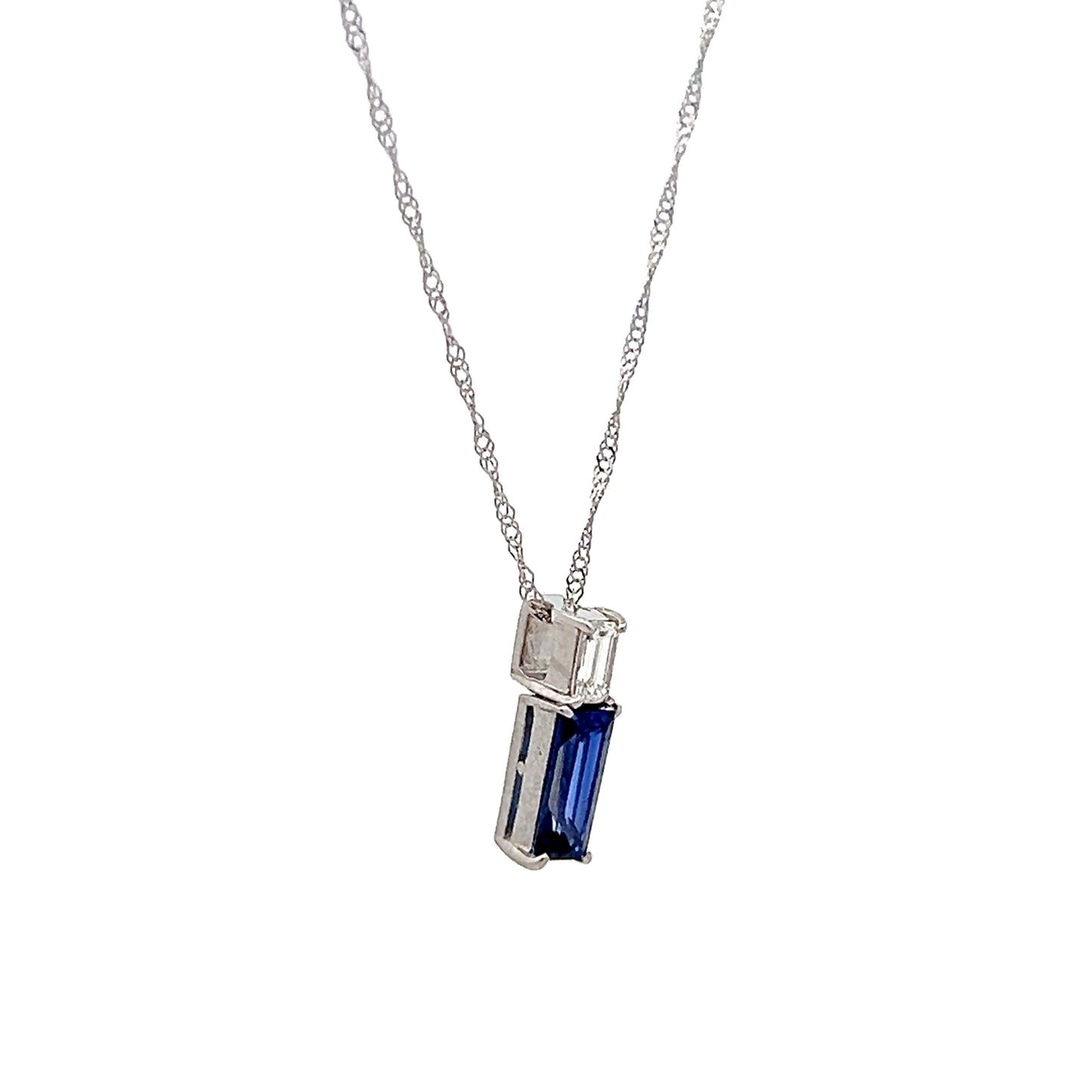 Sapphire & Diamond Bar Pendant Necklace in Platinum