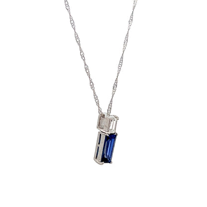 Sapphire & Diamond Bar Pendant Necklace in Platinum