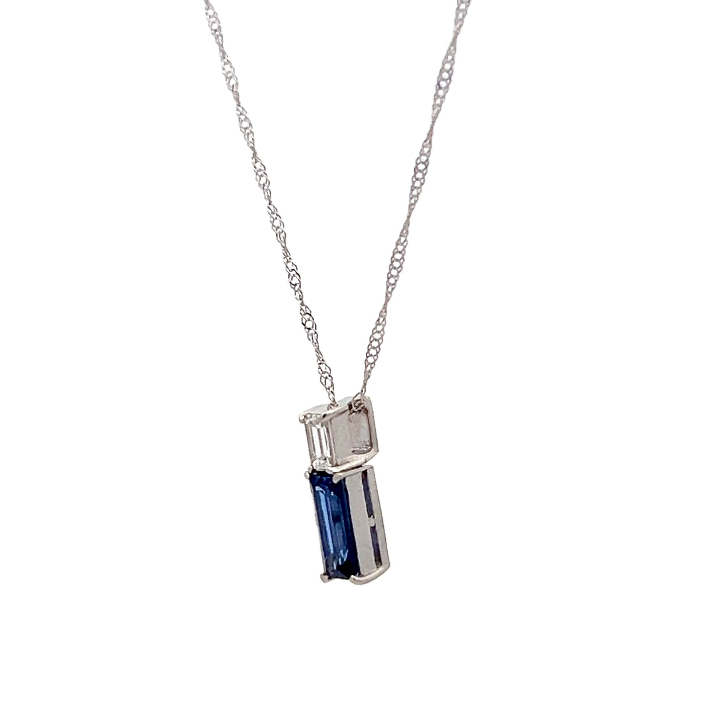 Sapphire & Diamond Bar Pendant Necklace in Platinum