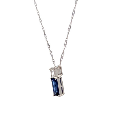 Sapphire & Diamond Bar Pendant Necklace in Platinum