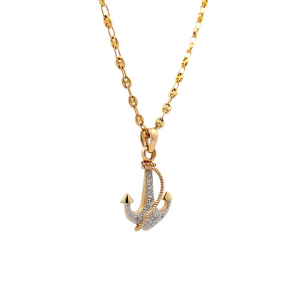 .09 Diamond Anchor Pendant in 14k Yellow Gold
