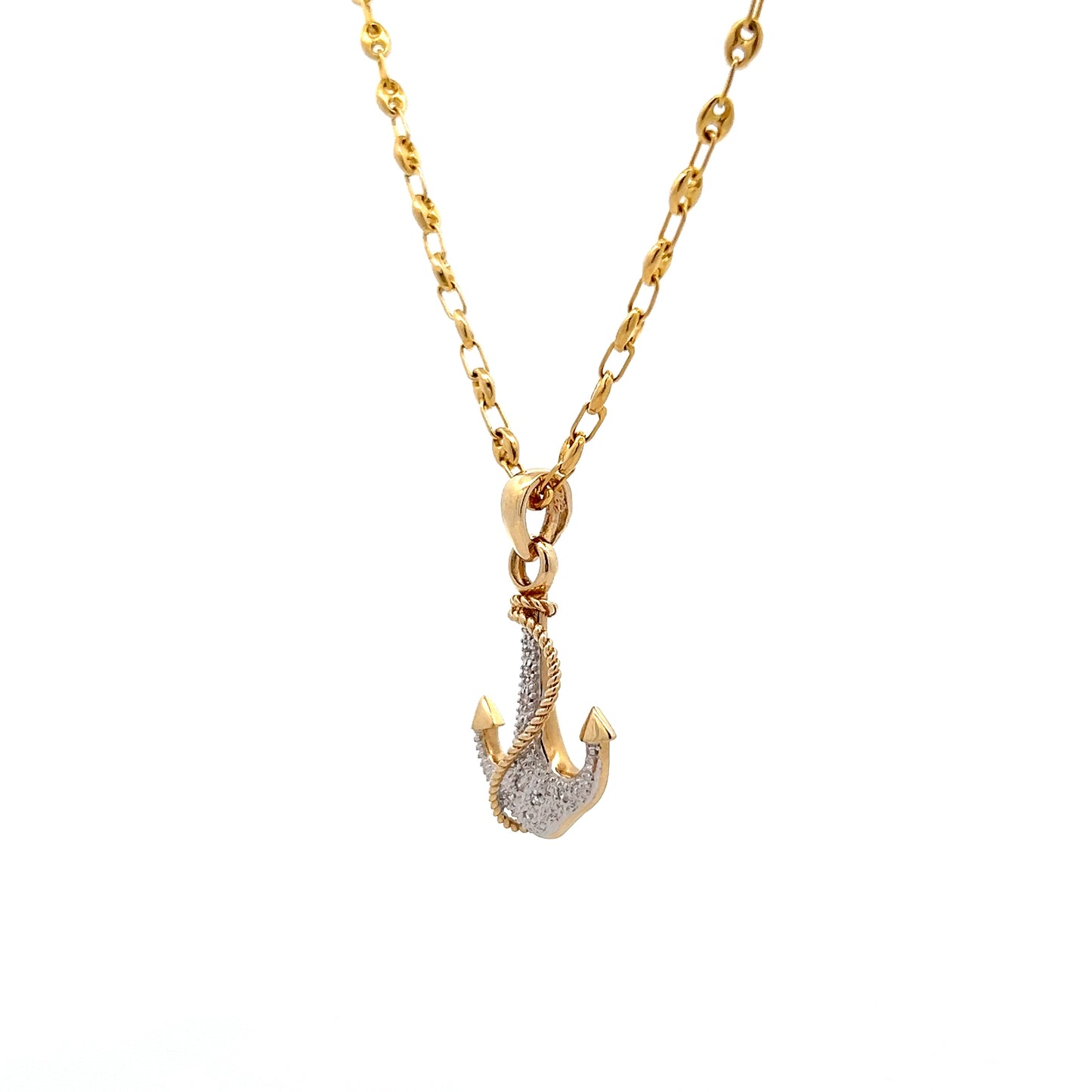 .09 Diamond Anchor Pendant in 14k Yellow Gold