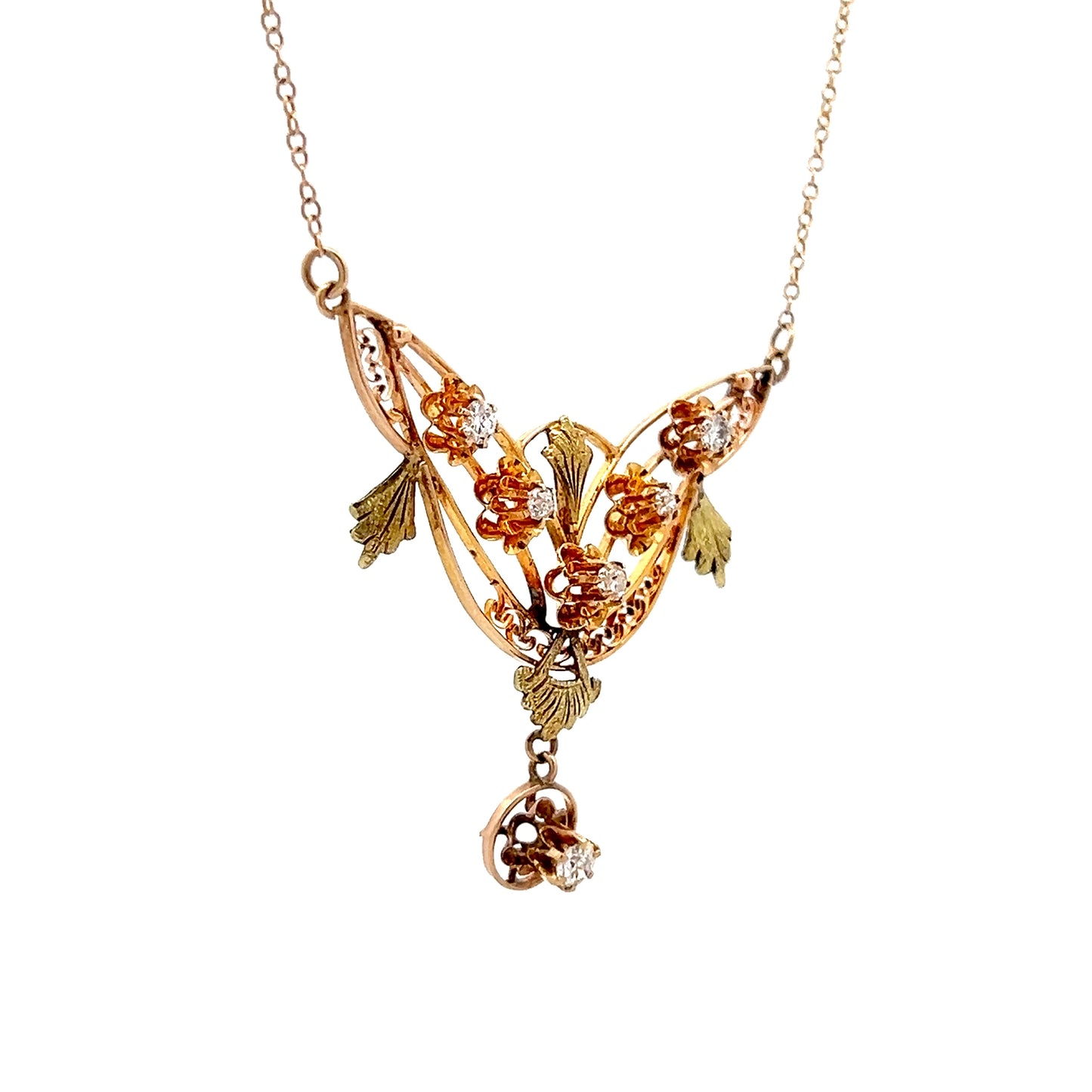 .25 Antique Art Nouveau Diamond Pendant Necklace 14k