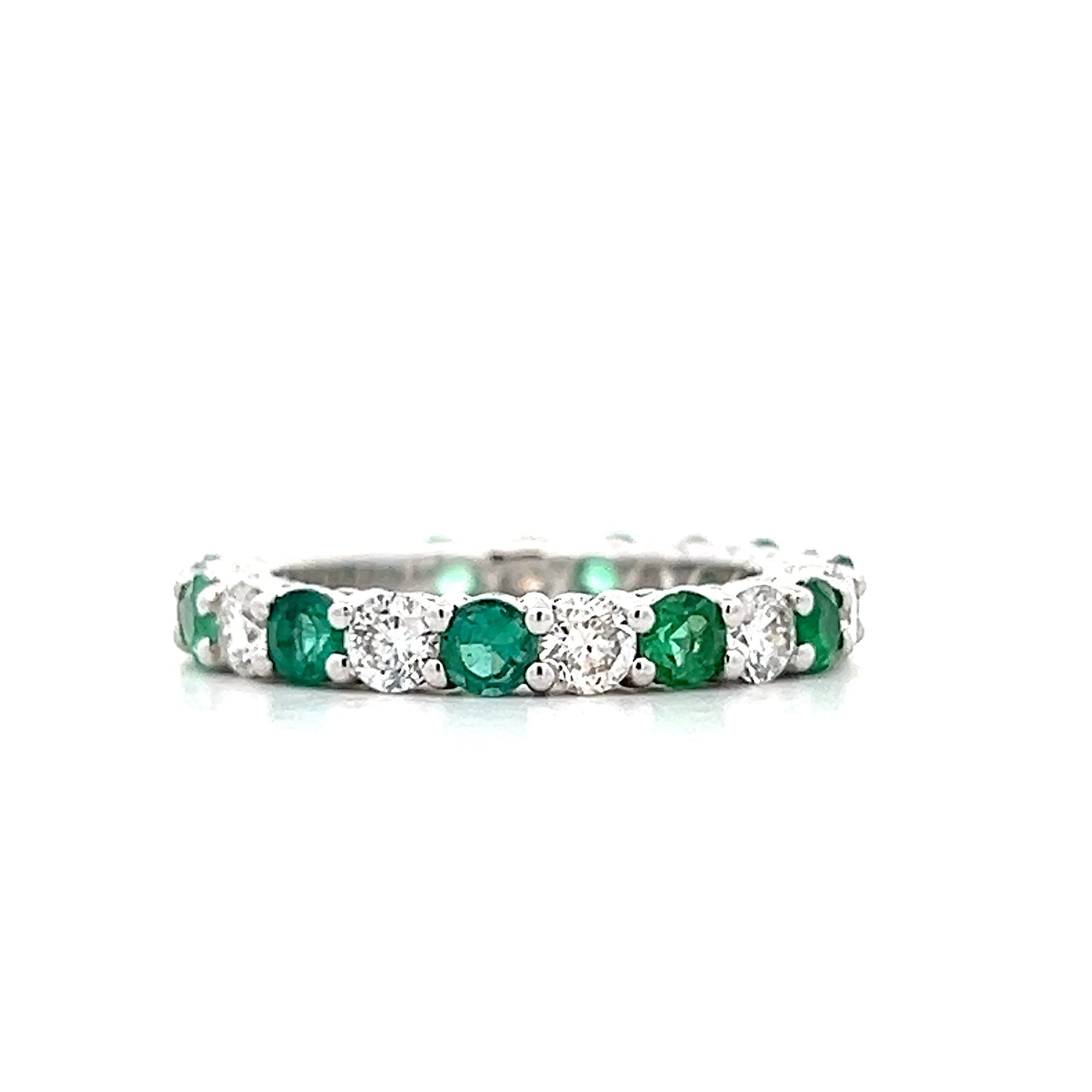 1.30 Emerald & Diamond Wedding Band in 18k White Gold