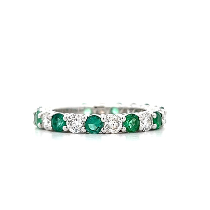 1.30 Emerald & Diamond Wedding Band in 18k White Gold