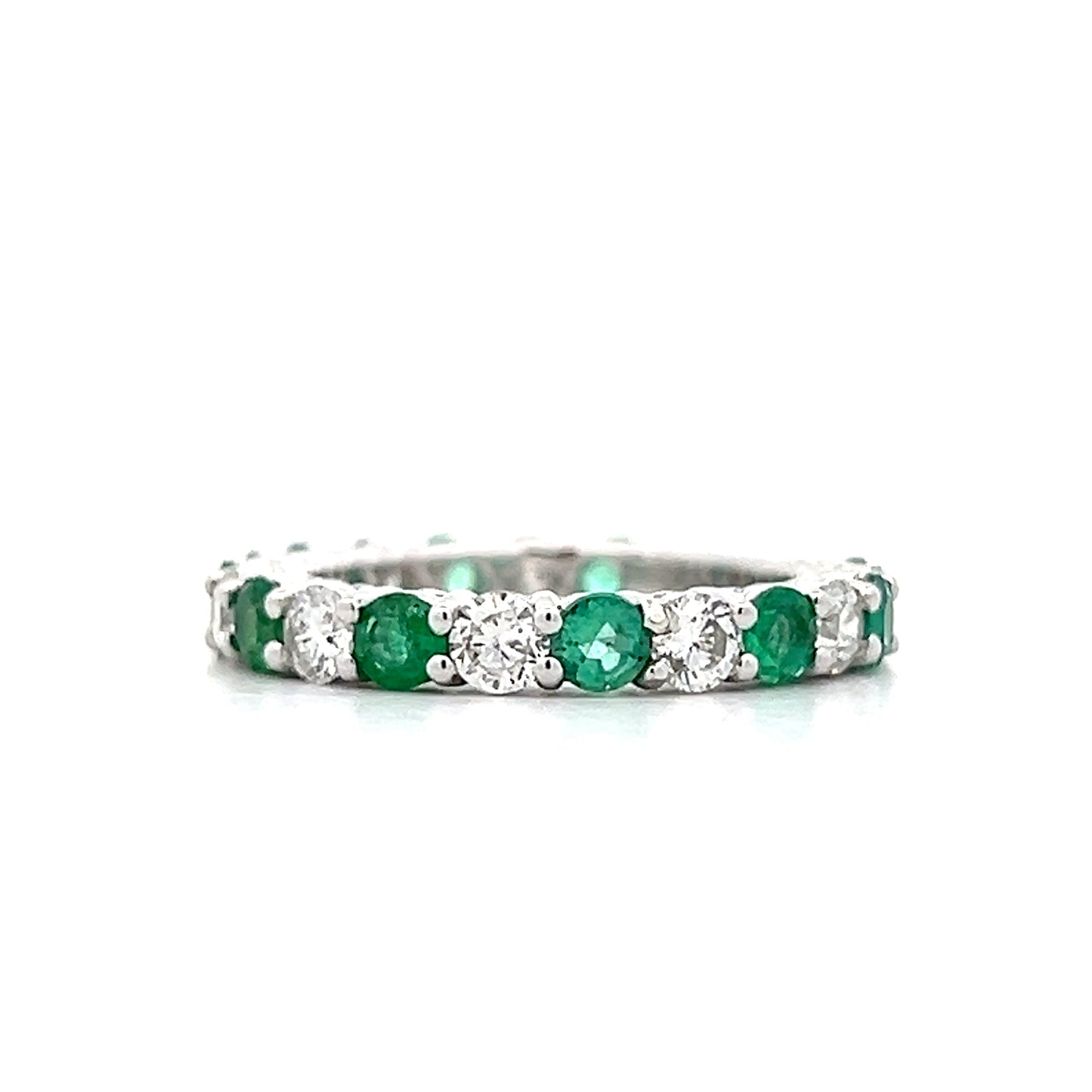 1.30 Emerald & Diamond Wedding Band in 18k White Gold