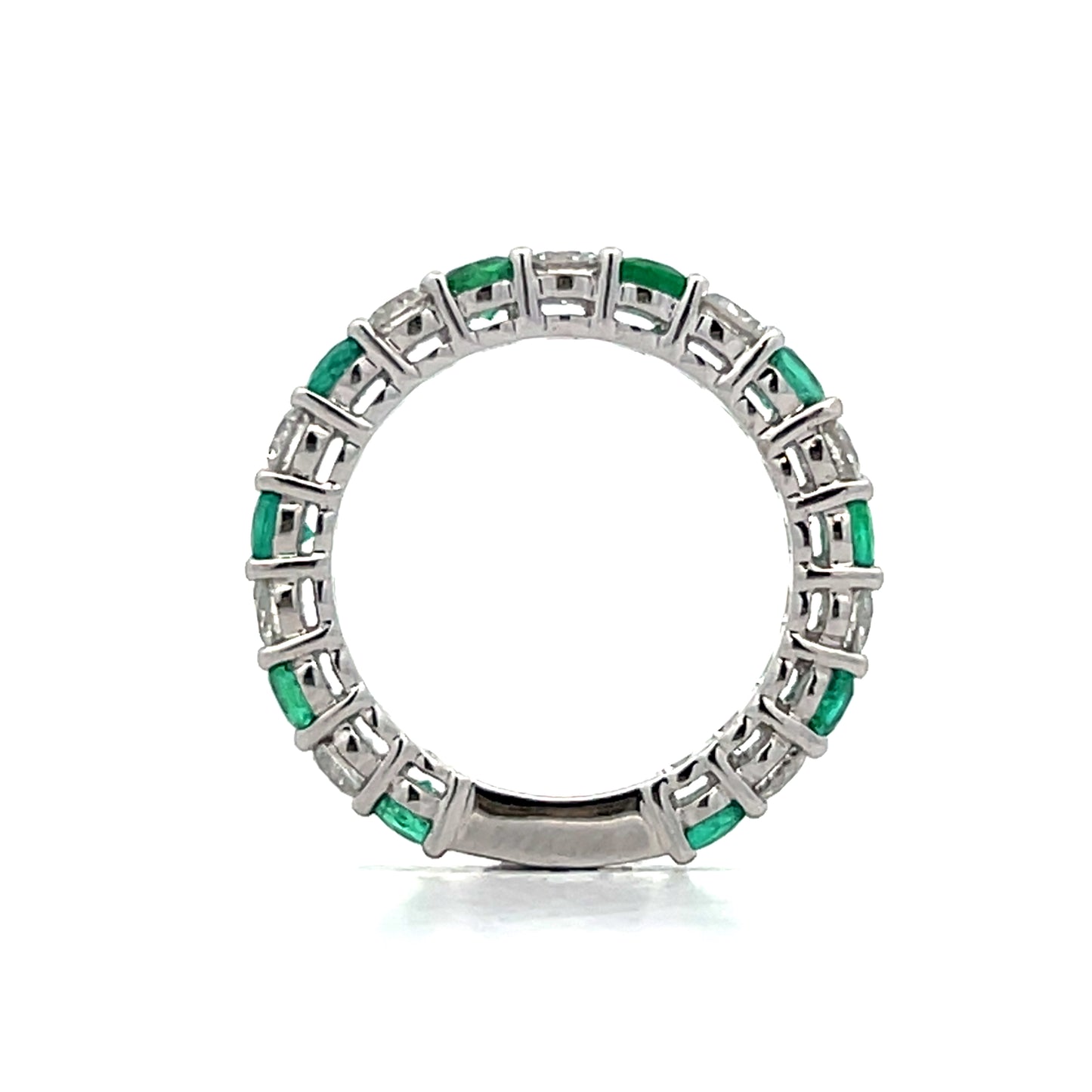 1.30 Emerald & Diamond Wedding Band in 18k White Gold