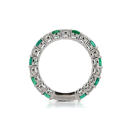 1.30 Emerald & Diamond Wedding Band in 18k White Gold