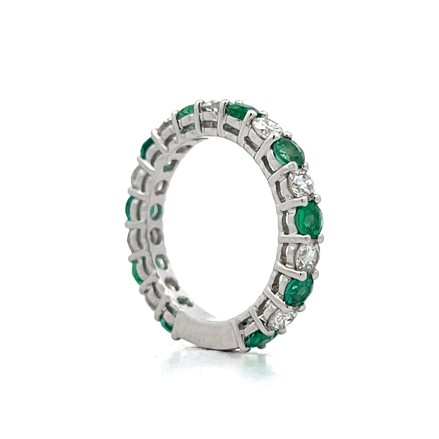 1.30 Emerald & Diamond Wedding Band in 18k White Gold