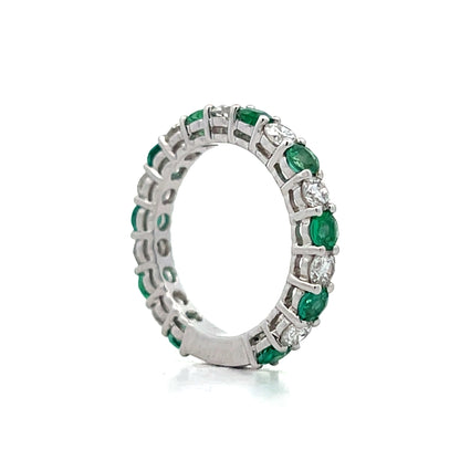 1.30 Emerald & Diamond Wedding Band in 18k White Gold