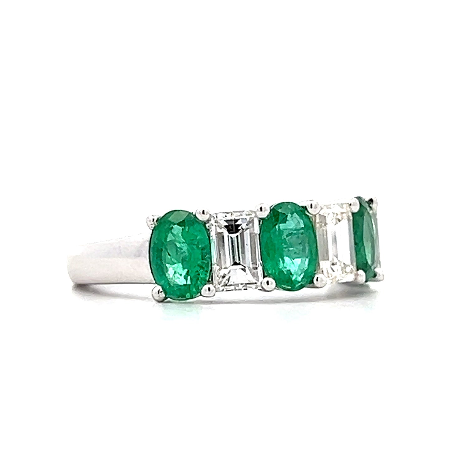 1.50 Emerald & Diamond Stacking Ring in 18k White Gold