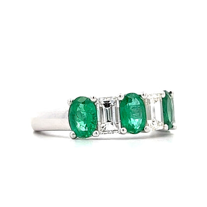 1.50 Emerald & Diamond Stacking Ring in 18k White Gold