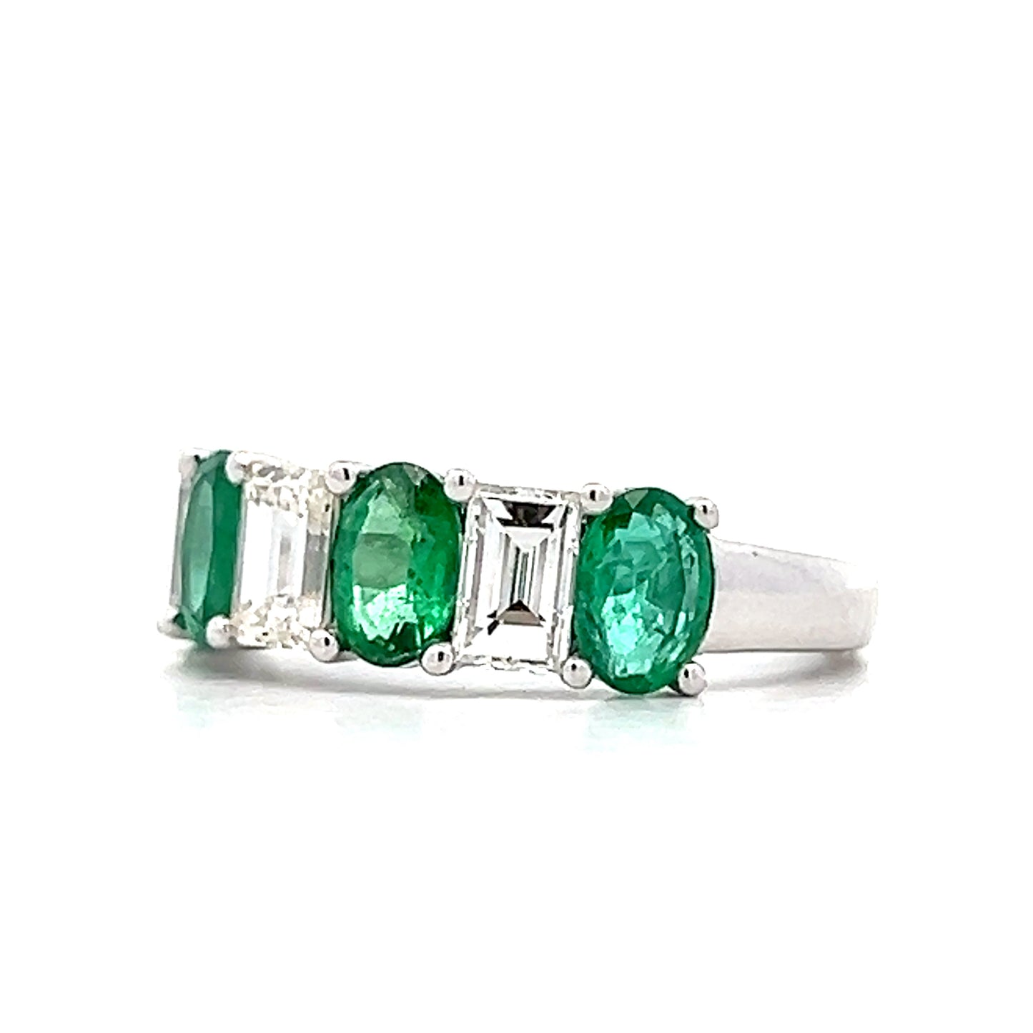 1.50 Emerald & Diamond Stacking Ring in 18k White Gold