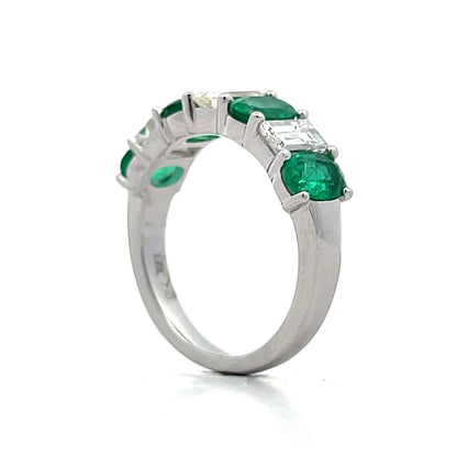 1.50 Emerald & Diamond Stacking Ring in 18k White Gold