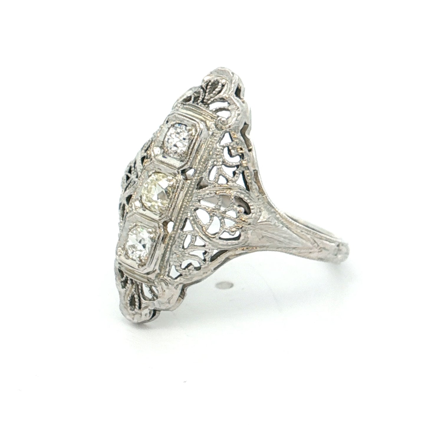 .39 Antique Deco Diamond Filigree Cocktail Ring 18k