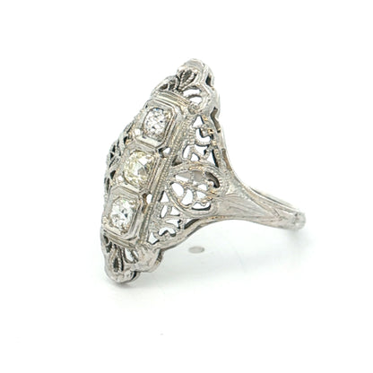 .39 Antique Deco Diamond Filigree Cocktail Ring 18k