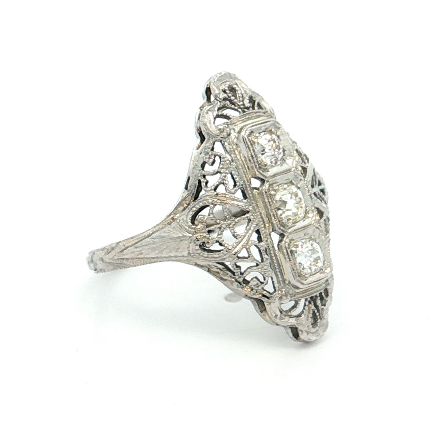 .39 Antique Deco Diamond Filigree Cocktail Ring 18k