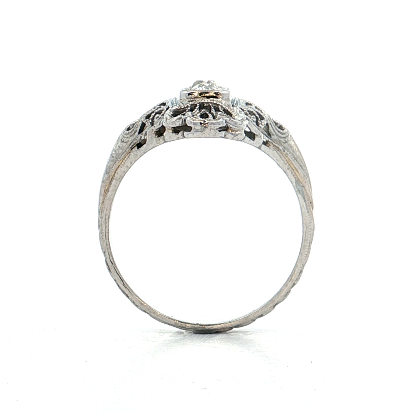 .39 Antique Deco Diamond Filigree Cocktail Ring 18k