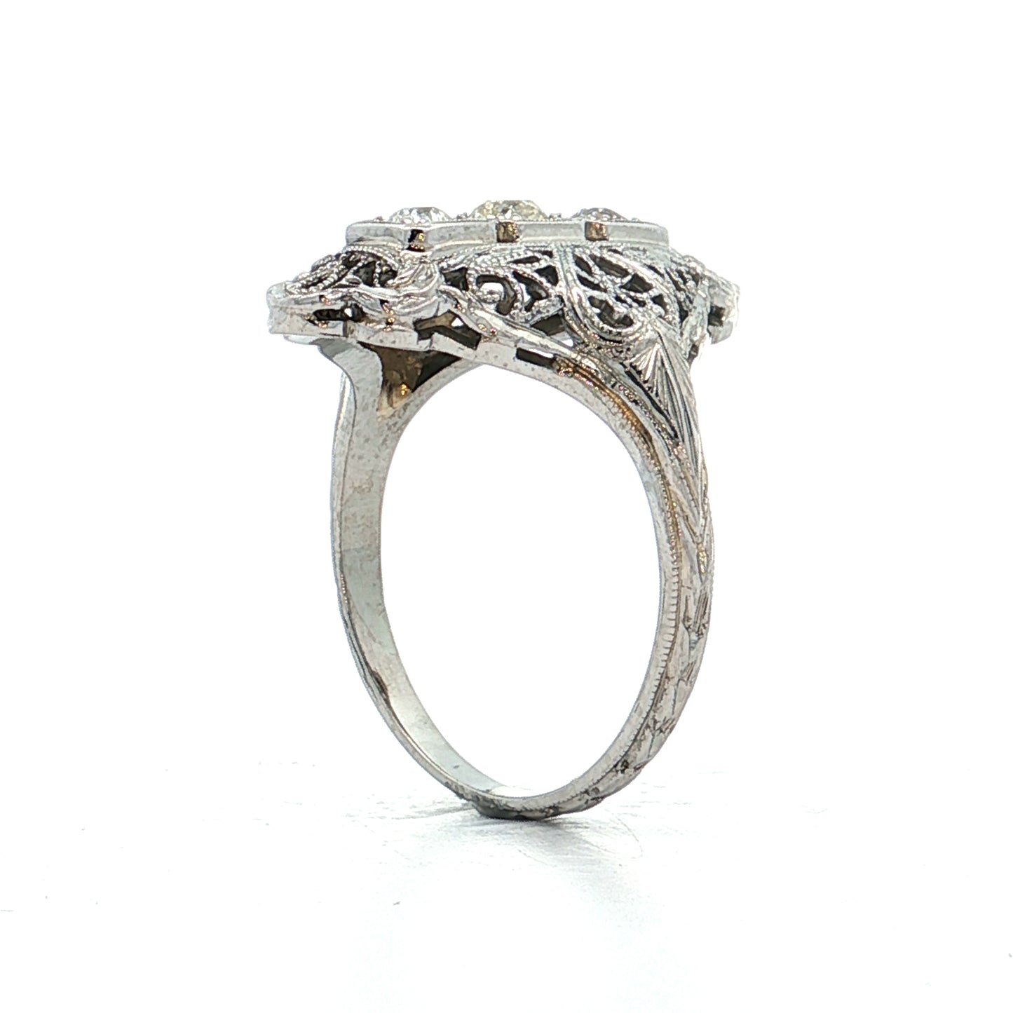 .39 Antique Deco Diamond Filigree Cocktail Ring 18k
