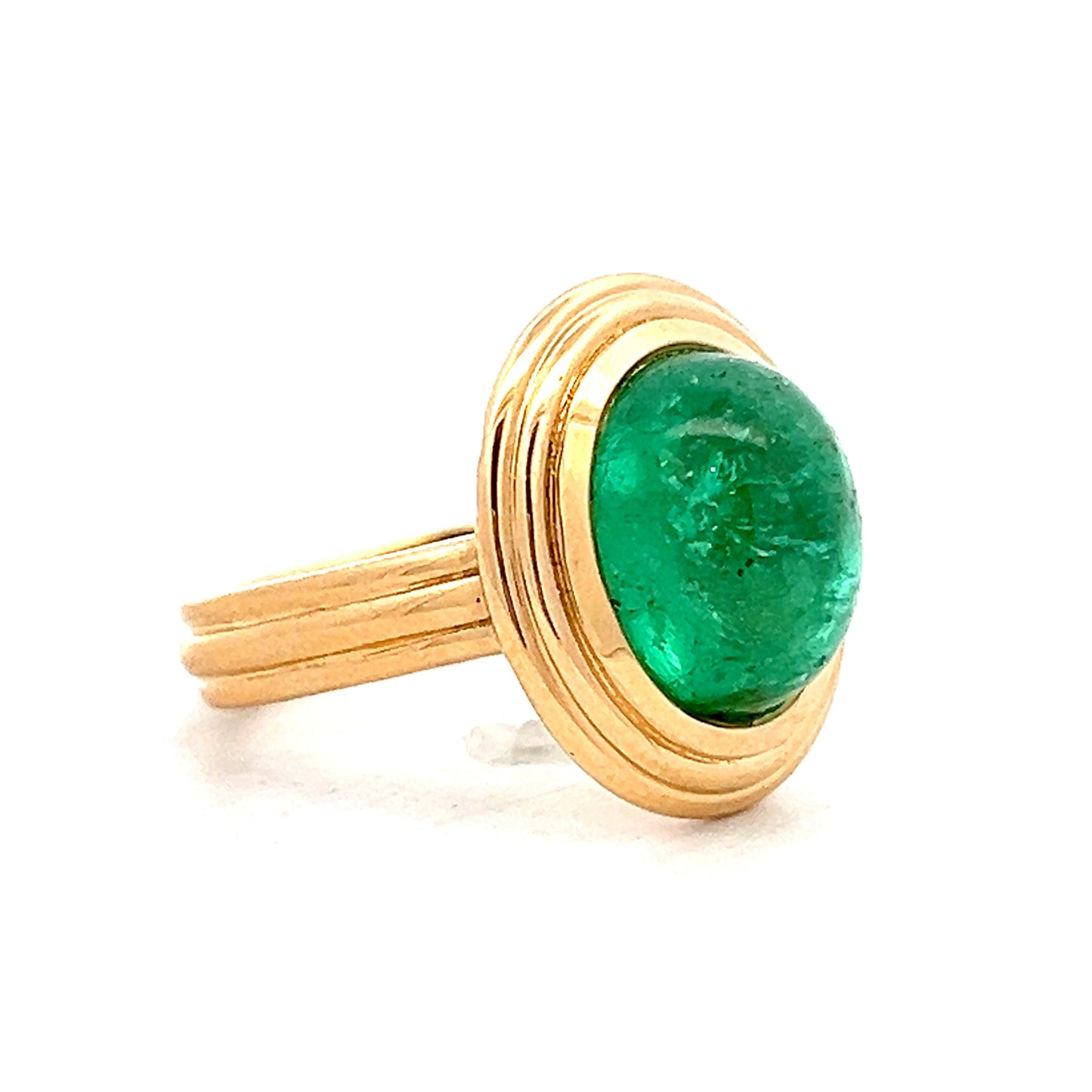 5.96 Cabochon Emerald Cocktail Ring in 14k Yellow Gold
