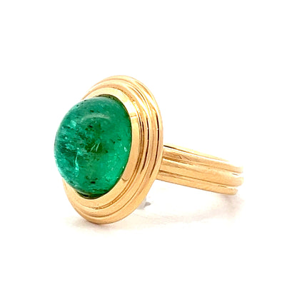 5.96 Cabochon Emerald Cocktail Ring in 14k Yellow Gold