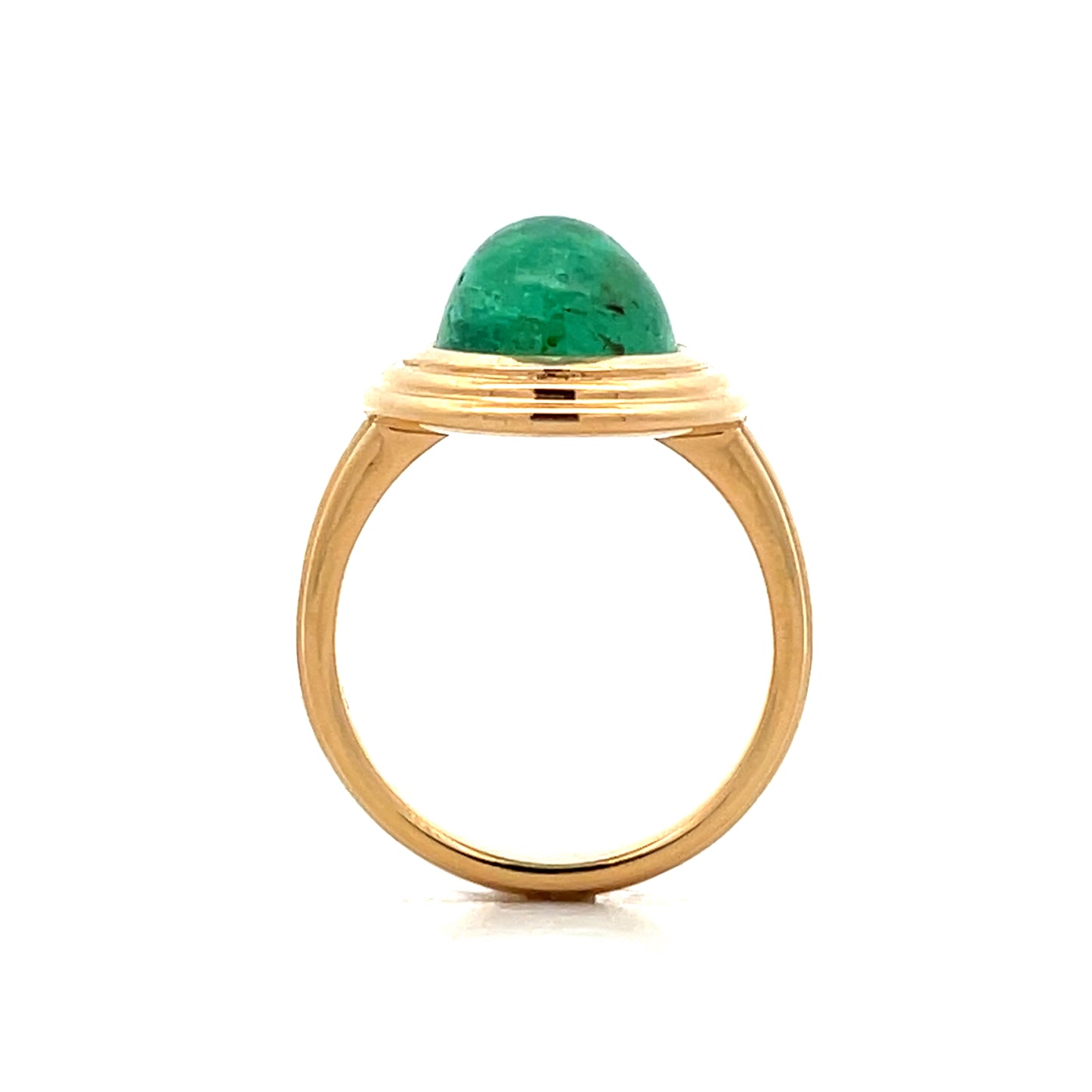 5.96 Cabochon Emerald Cocktail Ring in 14k Yellow Gold