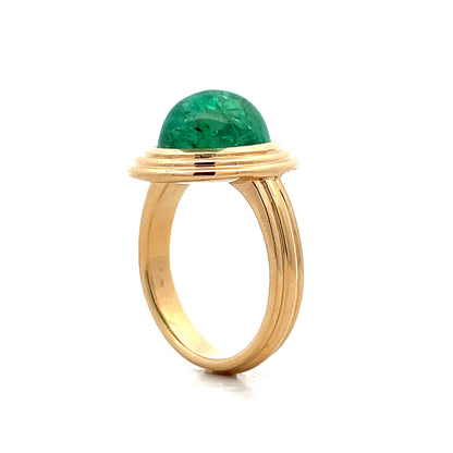 5.96 Cabochon Emerald Cocktail Ring in 14k Yellow Gold