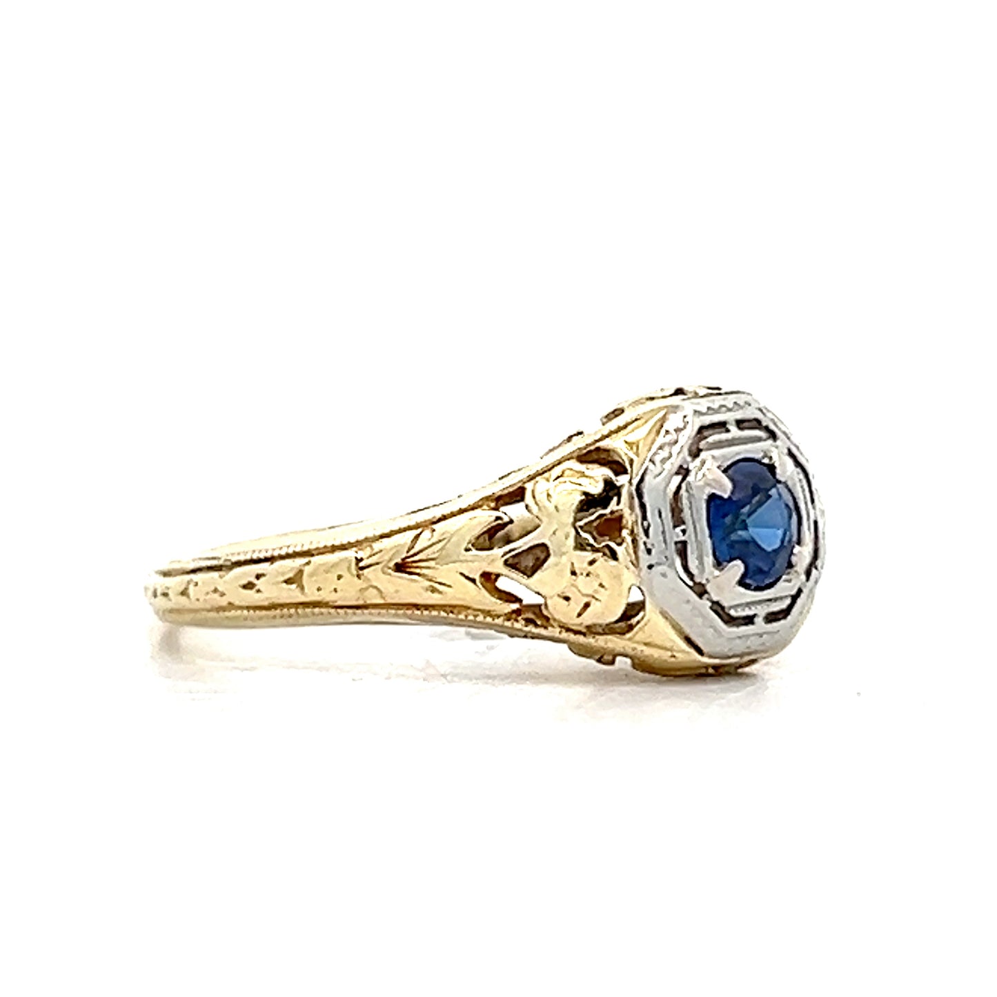 .12 Vintage Art Deco Sapphire Engagement Ring Two-Tone 14k