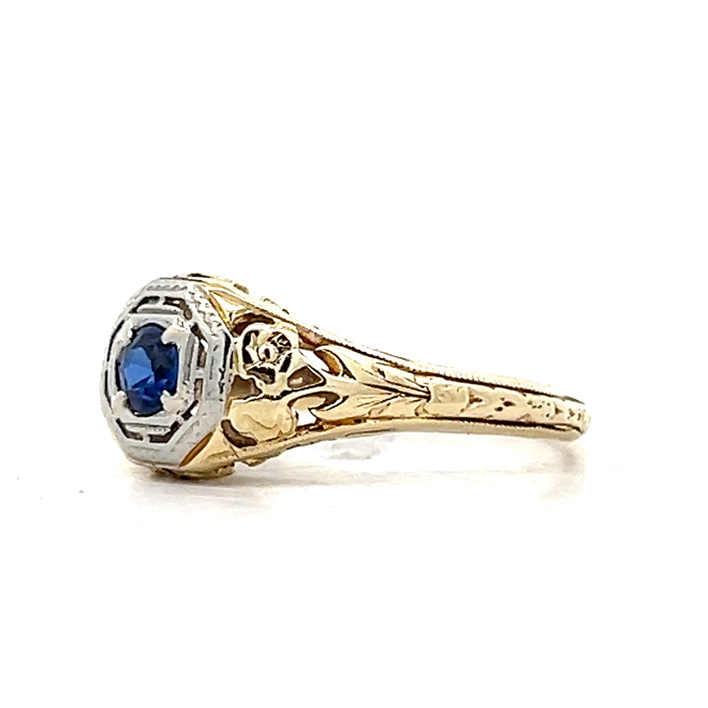 .12 Vintage Art Deco Sapphire Engagement Ring Two-Tone 14k