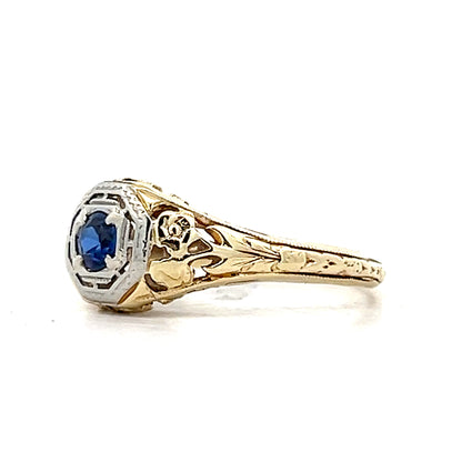 .12 Vintage Art Deco Sapphire Engagement Ring Two-Tone 14k