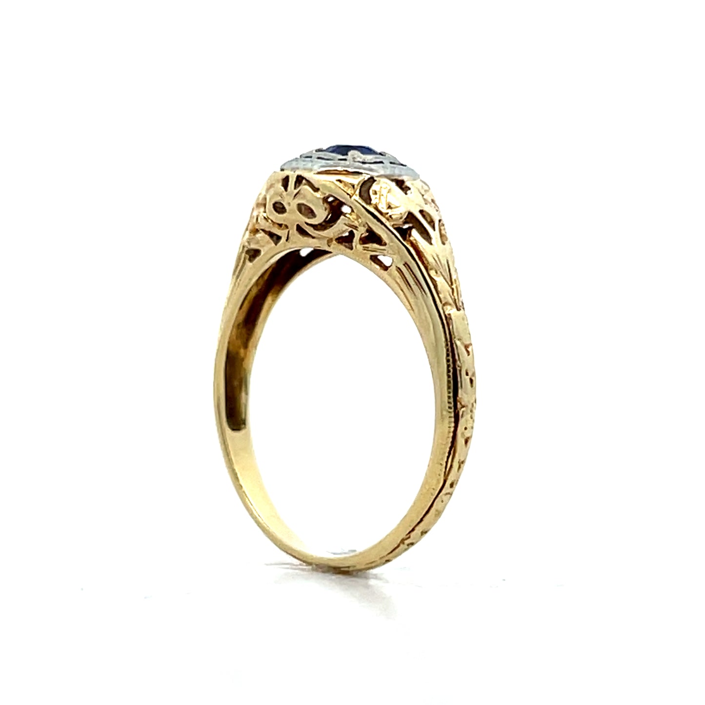 .12 Vintage Art Deco Sapphire Engagement Ring Two-Tone 14k