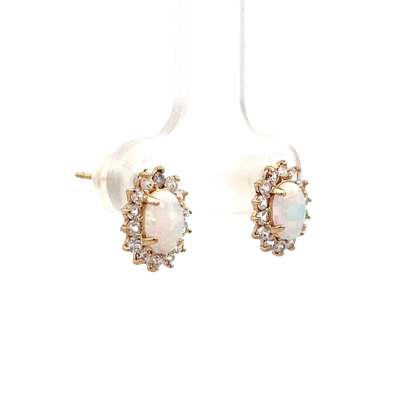 .56 Cabochon Opal & Diamond Earrings 14k
