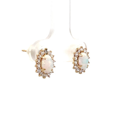 .56 Cabochon Opal & Diamond Earrings 14k