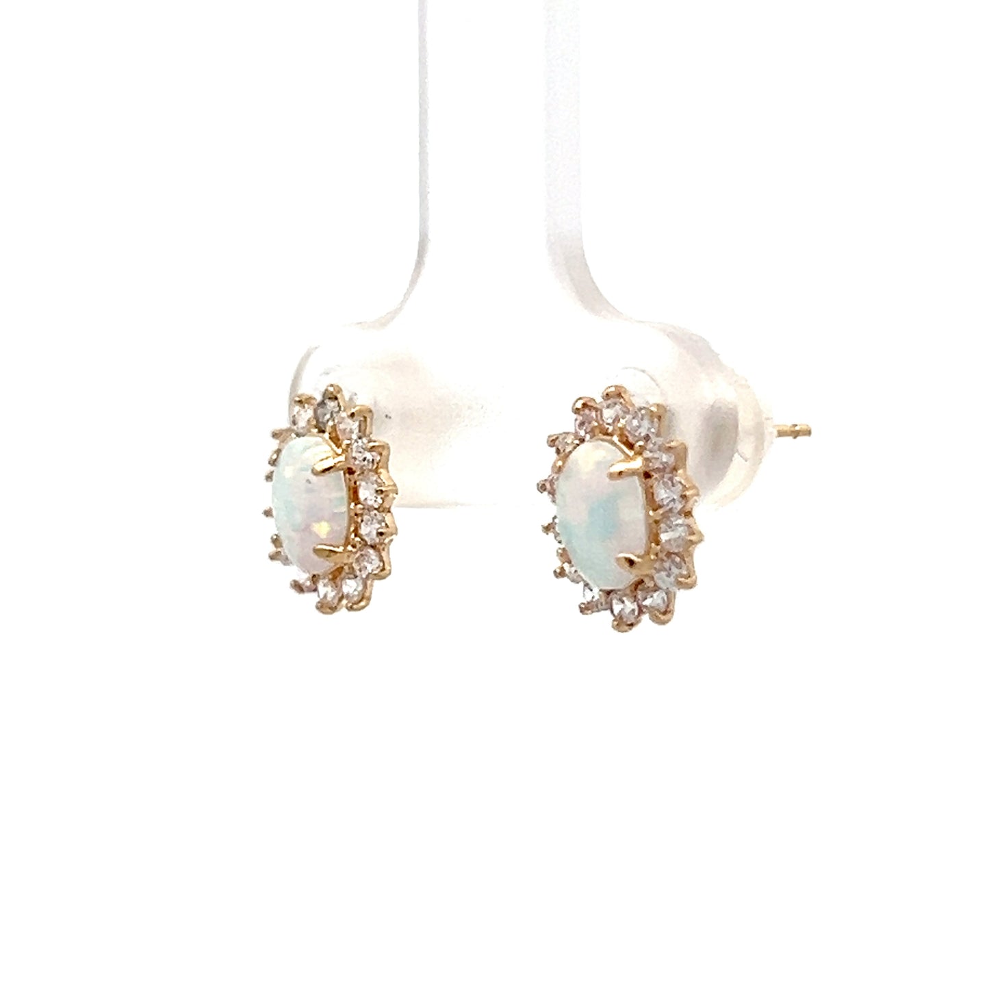 .56 Cabochon Opal & Diamond Earrings 14k