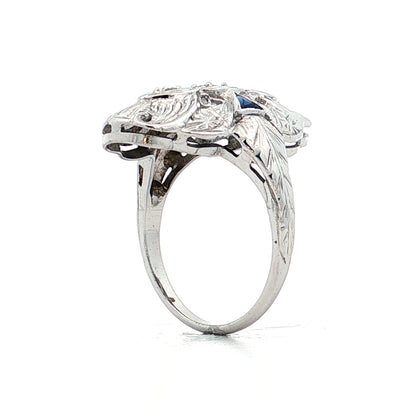 .18 Antique Deco Diamond & Sapphire Navette Ring 18k