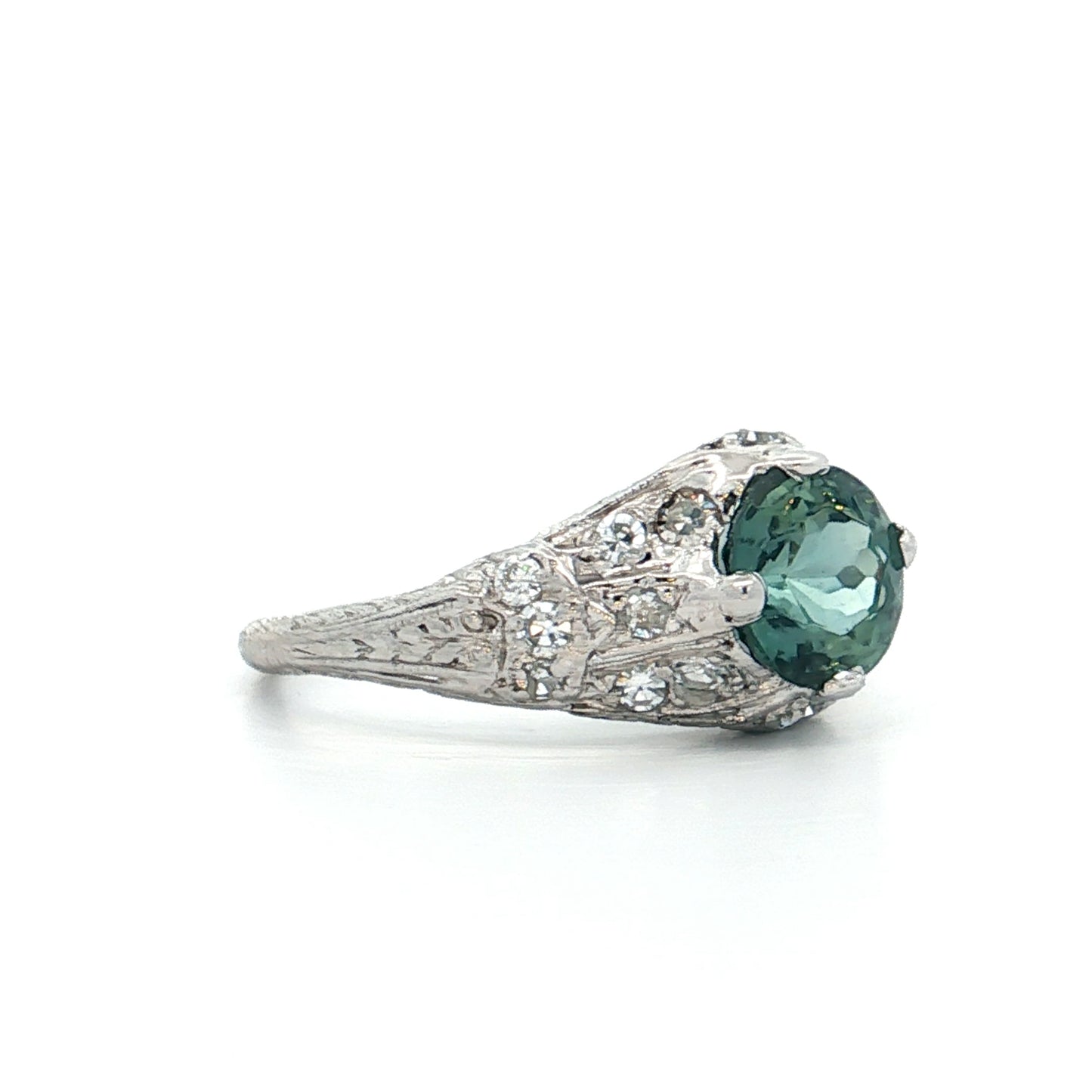 1.27 Antique Art Deco Tourmaline Engagement Ring Platinum