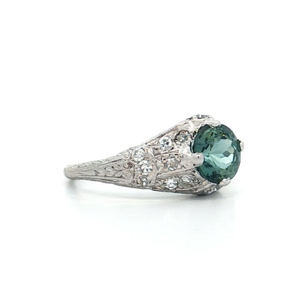 1.27 Antique Art Deco Tourmaline Engagement Ring Platinum