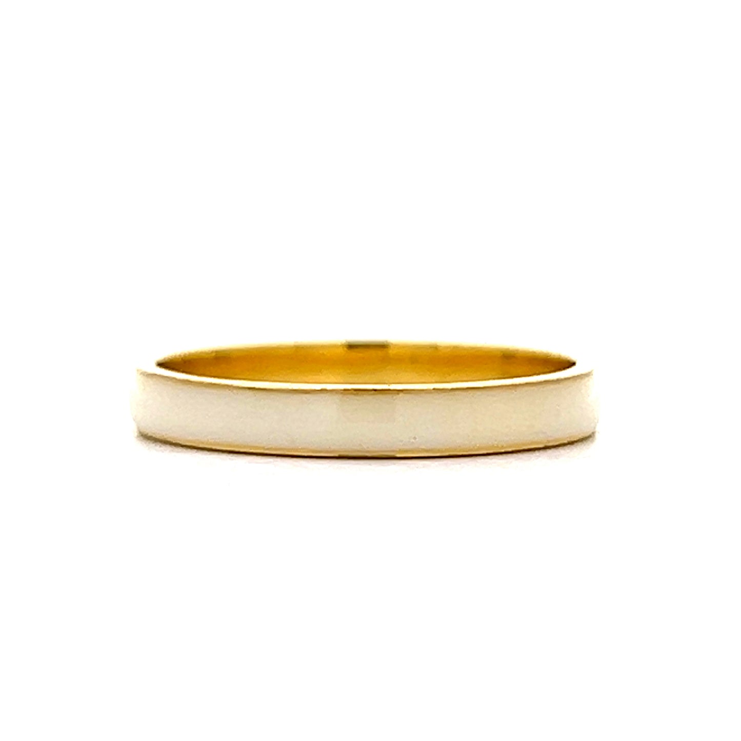 3mm White Enamel Wedding Band in 14k Yellow Gold