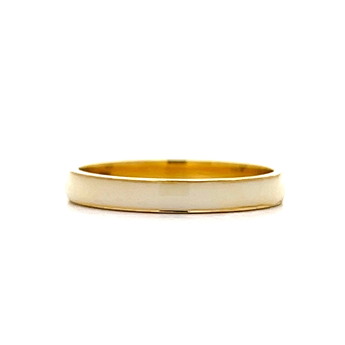 3mm White Enamel Wedding Band in 14k Yellow Gold