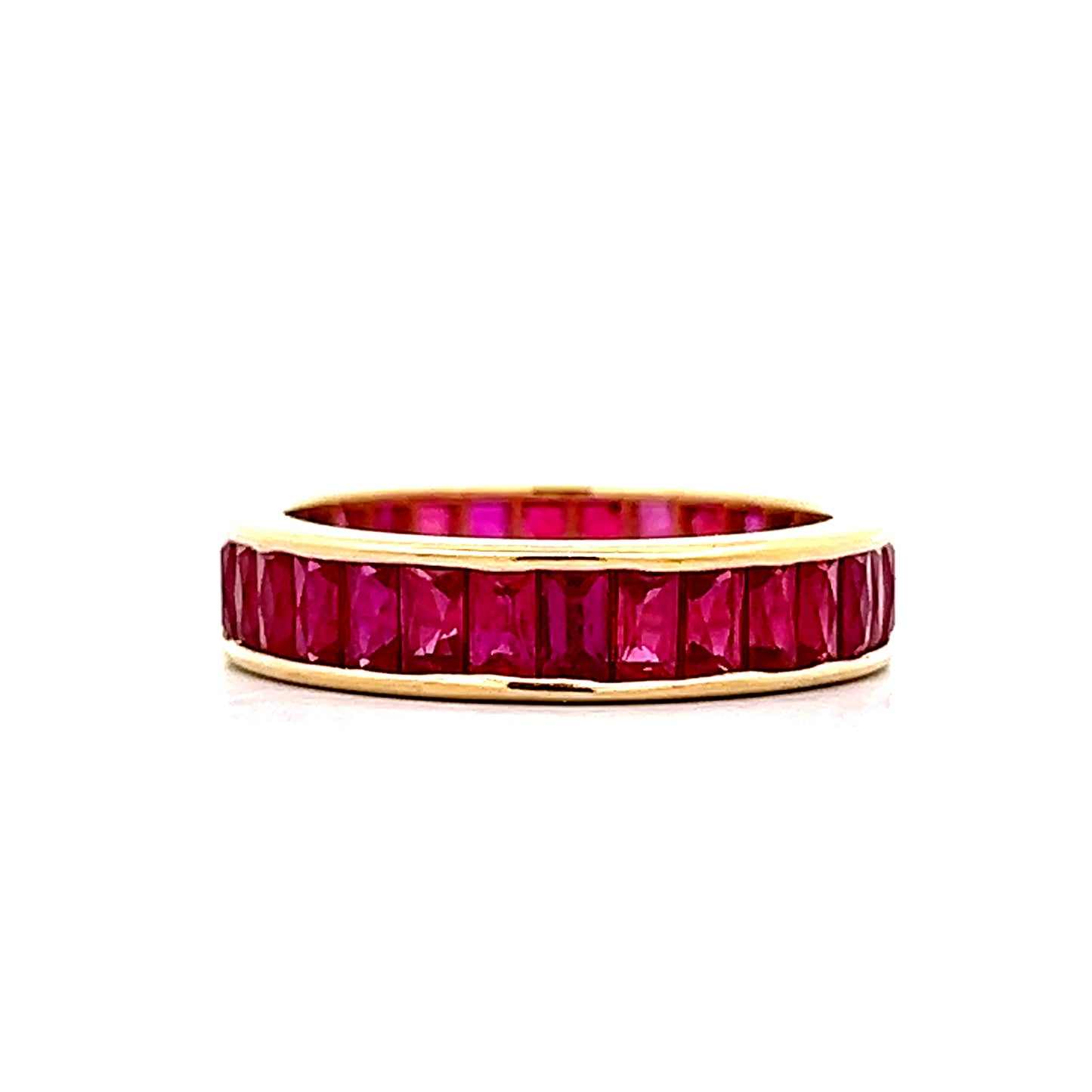 3.77 French Cut Ruby Eternity Band in 18k Yellow Gold