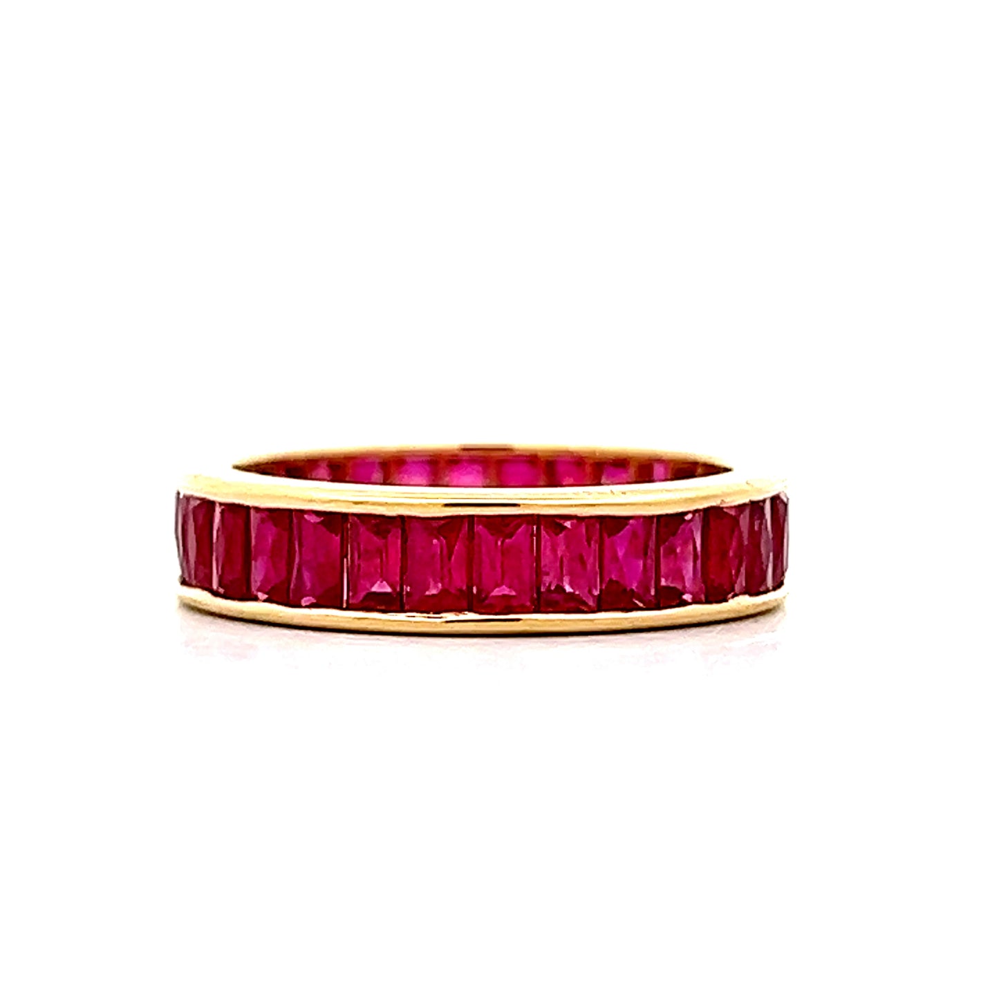 3.77 French Cut Ruby Eternity Band in 18k Yellow Gold