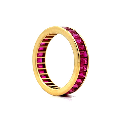 3.77 French Cut Ruby Eternity Band in 18k Yellow Gold