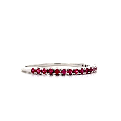 .19 Round Cut Ruby Wedding Band in 18k White Gold