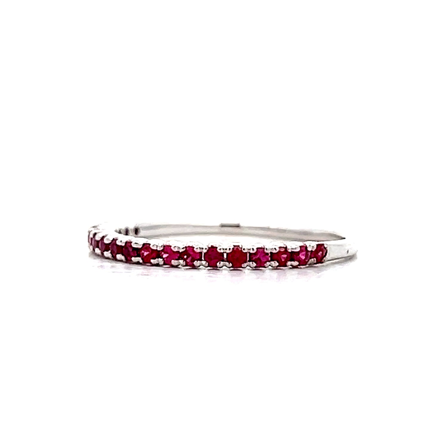 .19 Round Cut Ruby Wedding Band in 18k White Gold
