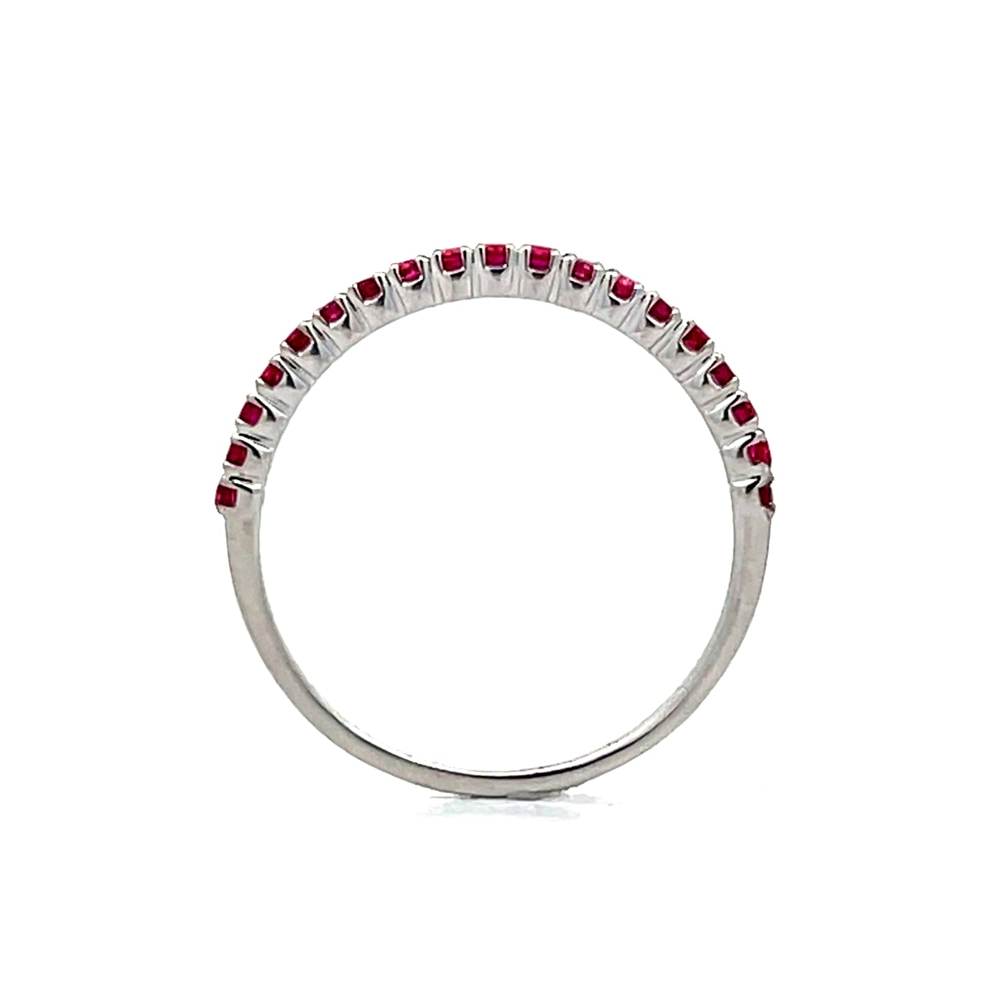 .19 Round Cut Ruby Wedding Band in 18k White Gold