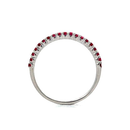 .19 Round Cut Ruby Wedding Band in 18k White Gold